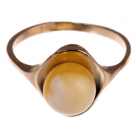 Auksinis žiedas su baltu gintaru