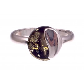 Gintaro - sidabro žiedas "Samanų patalai"